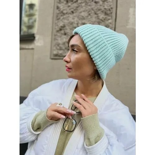 Шапка бини PEONY & WOOL, размер M/L, зеленый