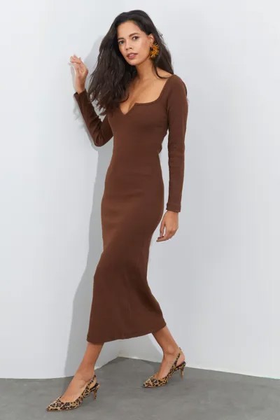 Женское коричневое платье макси с v-образным вырезом Cool & Sexy, коричневый