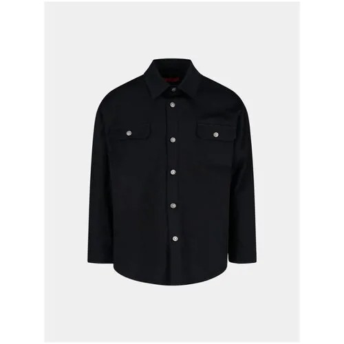 Рубашка 424, повседневный стиль, прямой силуэт, отложной воротник, длинный рукав, карманы, размер M, черный