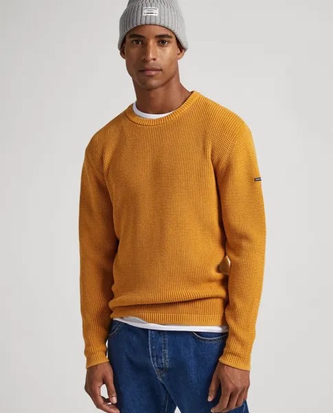 Мужской свитер горчичного цвета с круглым вырезом Pepe Jeans, горчичный