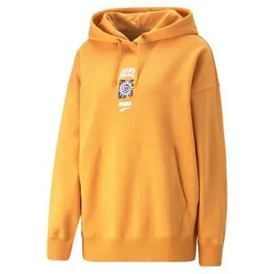 Puma Downtown Oversized Graphic Pullover Hoodie Womens Yellow Casual Athletic Ou