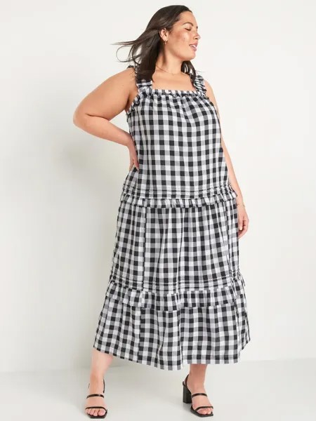 Свободное платье миди Old Navy в мелкую клетку с многоуровневой отделкой и рюшами, размер L