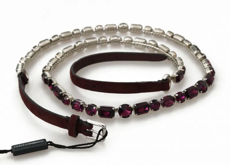 DOLCE - GABBANA Ремень Коричневый кожаный Фиолетовая цепочка с кристаллами s. IT44 / 95 см. Рекомендуемая розничная цена — 800 долларов США.