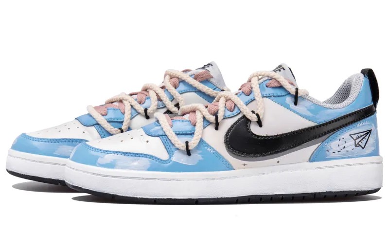 Кроссовки Nike Court Borough Skateboarding Shoes Women's Low-top Black/white/blue, белый/черный