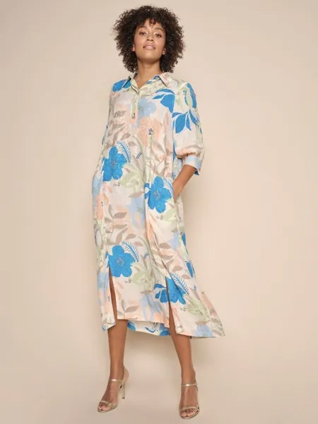 MOS MOSH Платье-рубашка миди с ботаническим принтом Rylee, Береза/Многоцветный