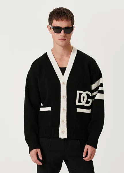 Черно-белый жаккардовый шерстяной трикотажный кардиган dark side с логотипом Dolce&Gabbana