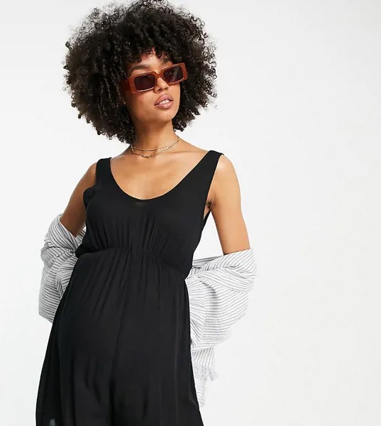 Черный пляжный ромпер из жатой ткани ASOS DESIGN Maternity-Черный цвет