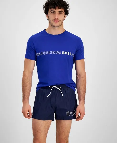 Мужские плавки-шорты с завязками и шнурком, 3 дюйма, с контурным логотипом Mooneye Hugo Boss