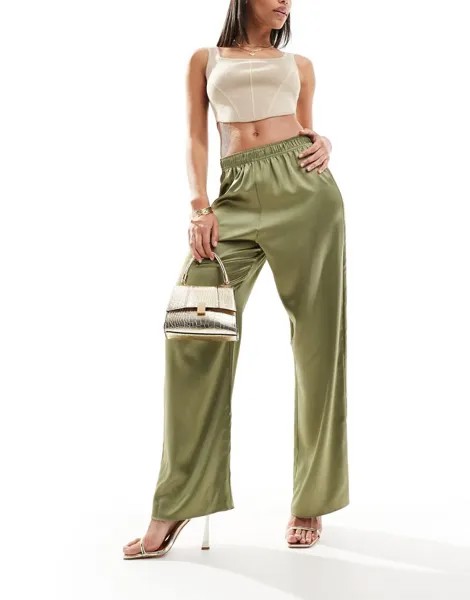 Широкие атласные брюки-палаццо цвета хаки River Island