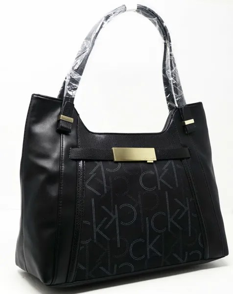 НОВИНКА, женская черная сумка-тоут среднего размера с принтом логотипа Calvin Klein, сумка-шоппер, кошелек