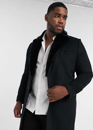 Двубортное пальто с воротником из искусственного меха Gianni Feraud Plus-Черный цвет