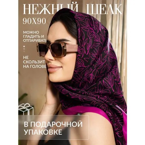 Платок Sacrola, натуральный шелк, вязаный, 90х90 см, розовый