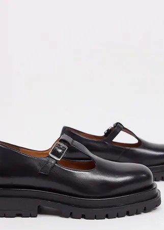 Черные кожаные премиум-туфли Мэри Джейн на массивной подошве для широкой стопы ASOS DESIGN Wide Fit Mischief-Черный