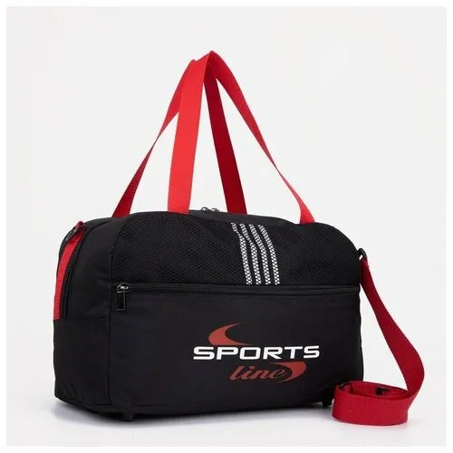 Сумка спортивная на молнии, наружный карман, длинный ремень, цвет чёрный/красный