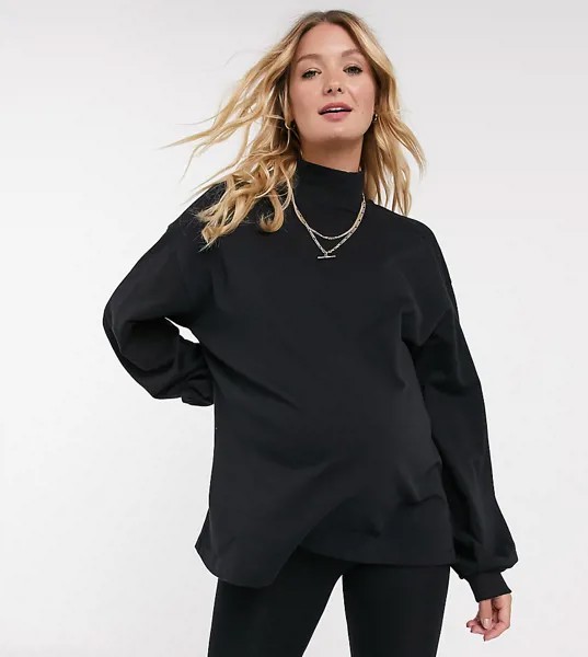 Черный легкий свитшот в стиле oversized с высоким воротом и манжетами в рубчик ASOS DESIGN Maternity