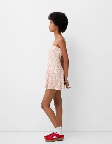 Мини-Платье-Бандо из крепа Bershka, розовый