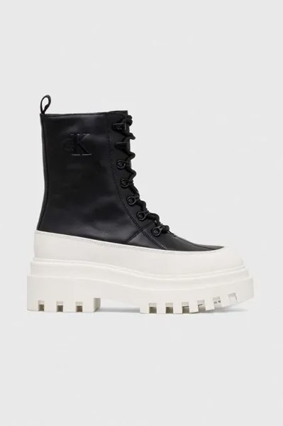 FLATFORM LACE UP BOOT LTH кожаные мотоциклетные ботинки Calvin Klein Jeans, черный
