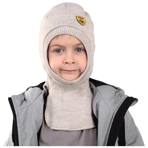 Шапка шлем для мальчика, бежевая/шапка демисезонная теплая на осень для мальчика/детская шапка-шлем для ребенка однотонная теплая на осень-весну