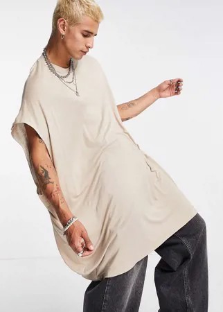 Бежевая длинная oversized-майка из вискозы ASOS DESIGN-Светло-бежевый цвет