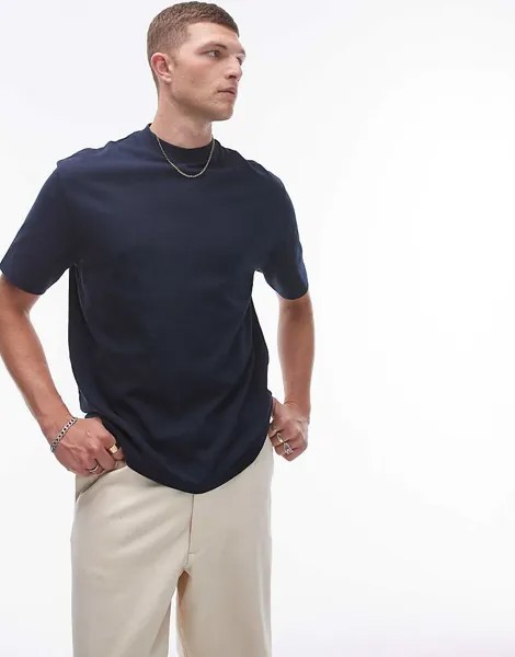 Темно-синяя футболка свободного кроя Topman