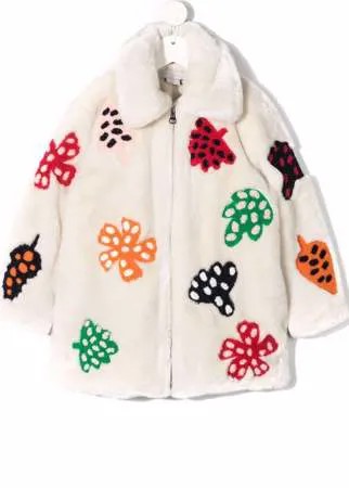 Stella McCartney Kids шуба из искусственного меха с вышивкой Spotty Leaves