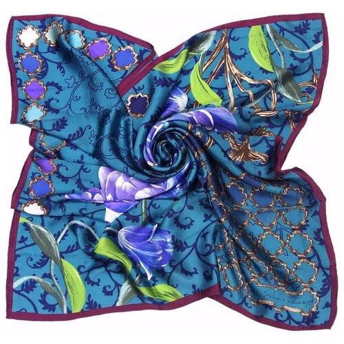 Красивый бирюзовый платок с цветами Mila schon 812029
