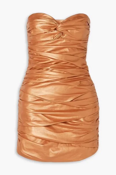 Мини-платье из металлизированной кожи без бретелек со сборками Zeynep Arcay, медь