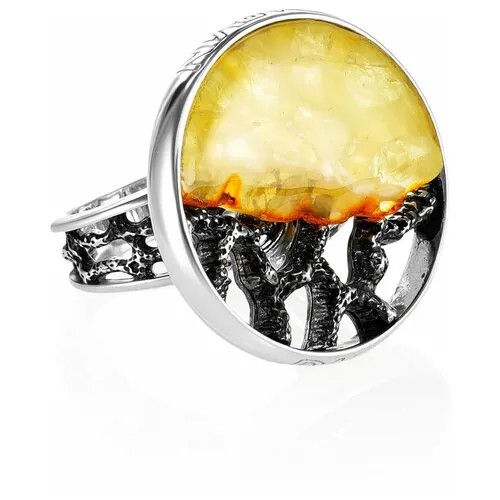 Amberholl Круглое кольцо из серебра с вставкой из цельного медового янтаря «Модерн»