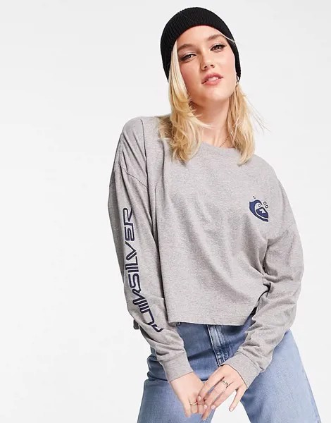 Серый укороченный oversized-лонгслив Quiksilver