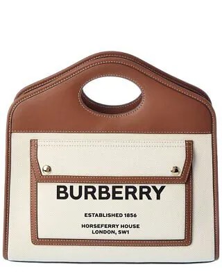 Маленькая женская сумка-тоут Burberry из ткани и кожи с карманами Ns