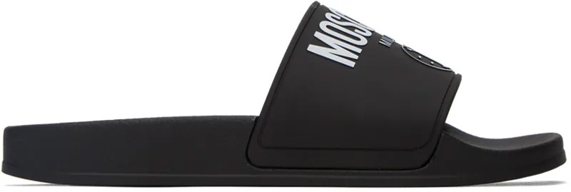 Черные шлепанцы с двойным смайликом Moschino