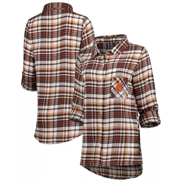 Женская спортивная коричнево-оранжевая ночная рубашка Cleveland Browns Mainstay с длинными рукавами и застежкой на все пуговицы.