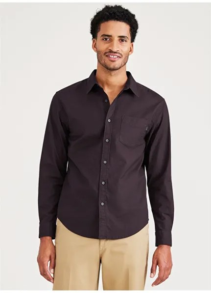 Коричневая мужская рубашка с рубашечным воротником Dockers