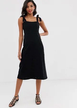 Сарафан миди с завязками и вышивкой ришелье ASOS DESIGN-Черный