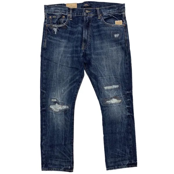 Прямые узкие джинсы Polo Ralph Lauren Varick — синий потертый хлопковый деним