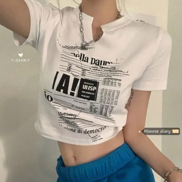 Женщины Корейский стиль Укороченные топы Лето Молоко Шелк Дышащая V-образный вырез Блузка Slim Fit Печать Короткие рукава Рубашка