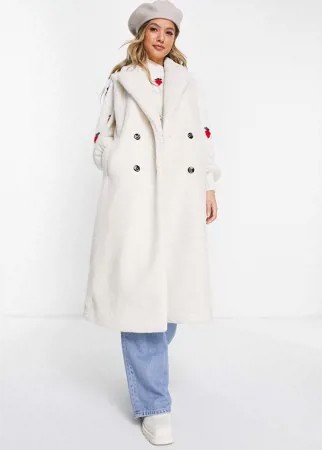 Однобортное бежевое пальто из искусственного меха без рукавов Pimkie-Светло-бежевый цвет