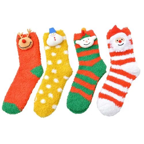 Носки Caramella Новогодние друзья, 4 пары, размер 22-25, желтый/зеленый/красный