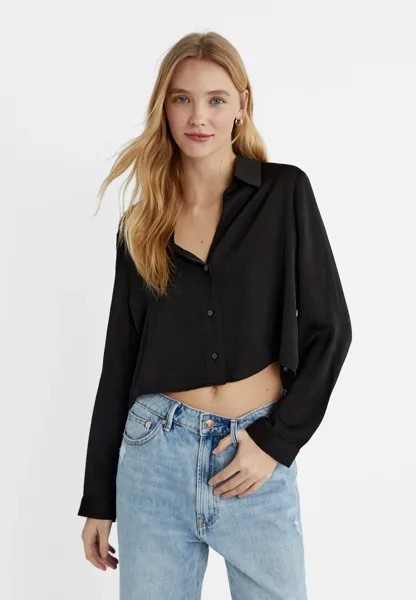 Короткая атласная рубашка Stradivarius, черный