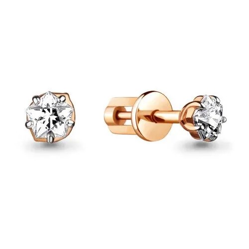 Серьги пусеты золото, 585 проба, кристаллы Swarovski