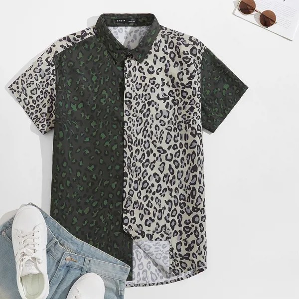 Мужской Рубашка контрастный с леопардовым принтом