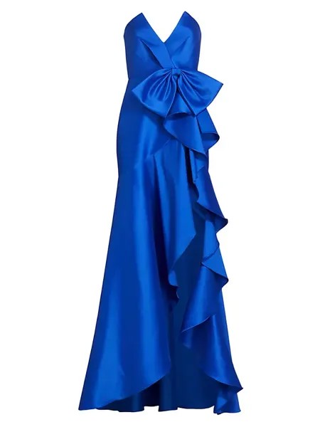 Платье без бретелек с оборками Badgley Mischka, цвет marine