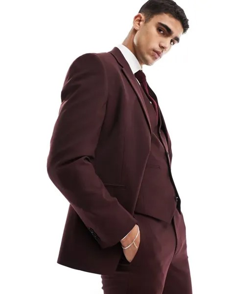 Бордовый узкий пиджак ASOS DESIGN