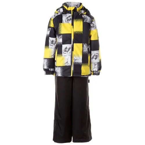 Комплект для мальчика куртка и полукомбинезон HUPPA YOKO, жёлтый с принтом/чёрный 12102, размер 98