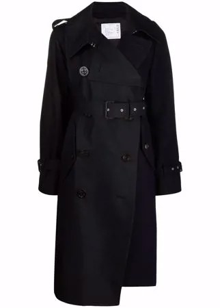 Sacai двубортный тренч со вставками