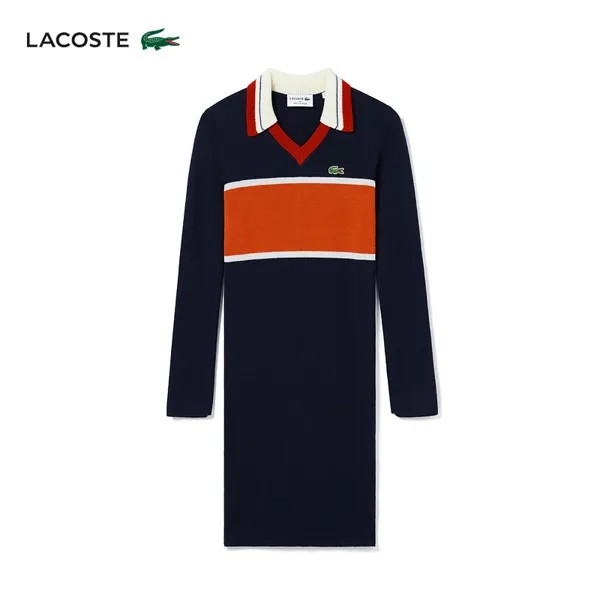 Платье Lacoste с V-образным вырезом, темно-синий / красный