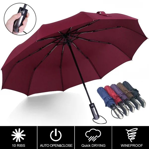 Главная Полезная мода Высокое качество 10 ребер 3 складки автоматический складной зонт Компактный дорожный зонтик Ветрозащитный Уф-сопротивление