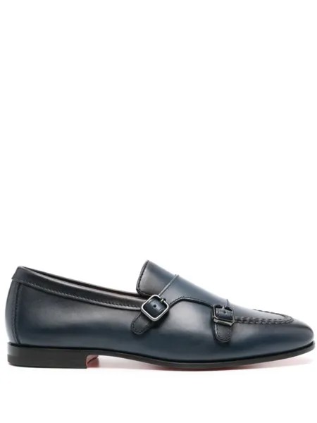 Туфли-монки Santoni из кожи с двойной пряжкой, синий