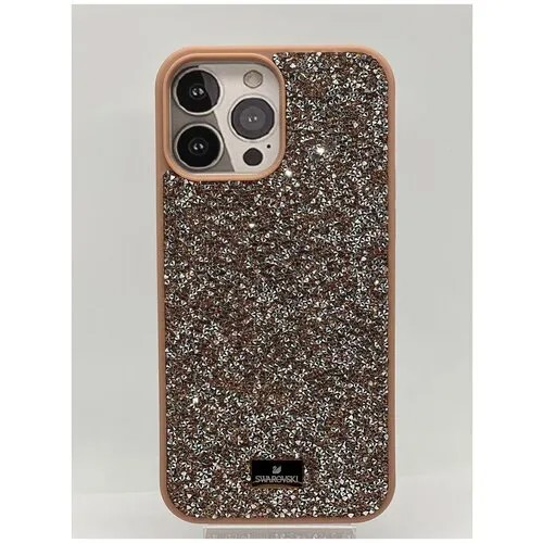 Чехол Сваровски (Swarovski) на айфон 13 Pro, силиконовый со старазами, золотисиый