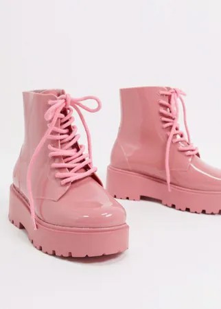 Розовые резиновые сапоги на шнуровке ASOS DESIGN Generate-Розовый цвет
